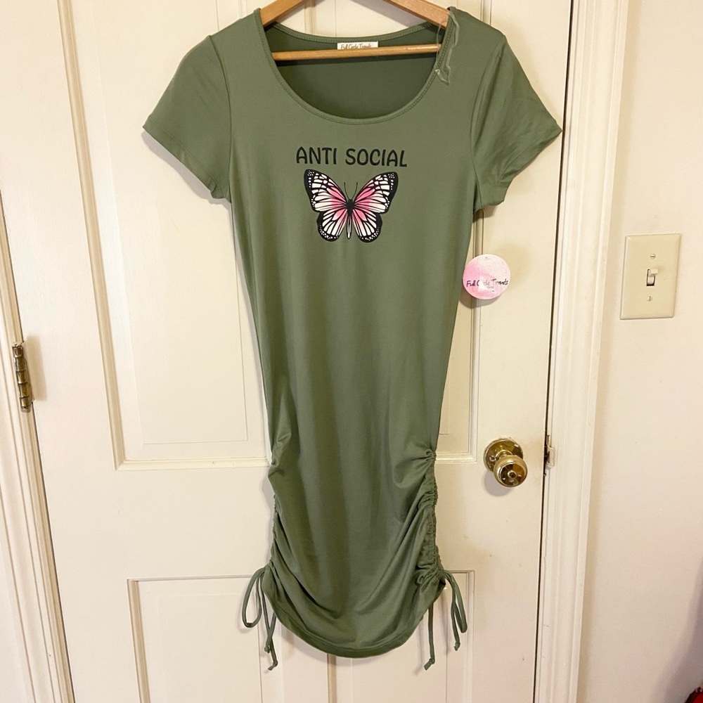 Nwt full circle trends antisocial butterfly bodycon olive green dress